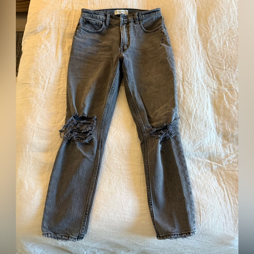 Abercrombie & Fitch Ripped Gray Women's Jeans- The Skinny High Rise